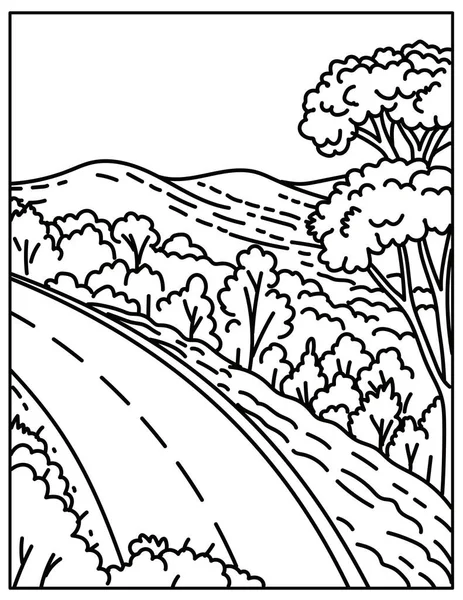 Mono Line Ilustrace Skyline Drive Shenandoah National Park Blue Ridge — Stockový vektor