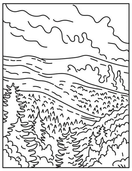 Mono Line Illustration Great Smoky Mountains National Park Border North — Archivo Imágenes Vectoriales