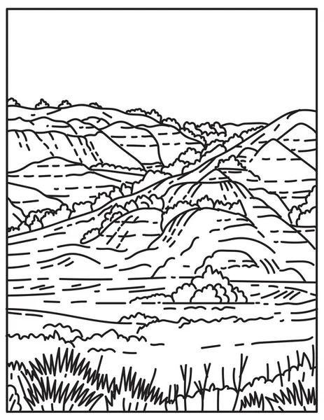 Mono Line Illustration Painted Canyon Located Theodore Roosevelt National Park — Vettoriale Stock