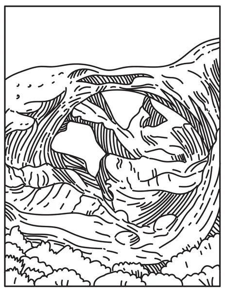 美国犹他州格兰德县南部拱门国家公园内的双拱门单线插图 以复古黑白单线艺术风格绘制 — 图库矢量图片