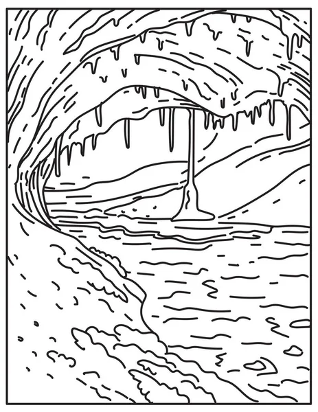 Mono Line Illustratie Van Wind Cave National Park Gelegen Zuidwestelijke — Stockvector