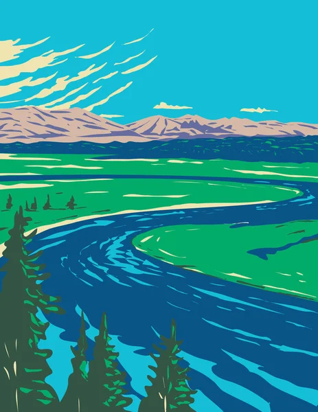 Wpa Plakatkunst Des Yellowstone River Hayden Valley Yellowstone National Park — Stockvektor