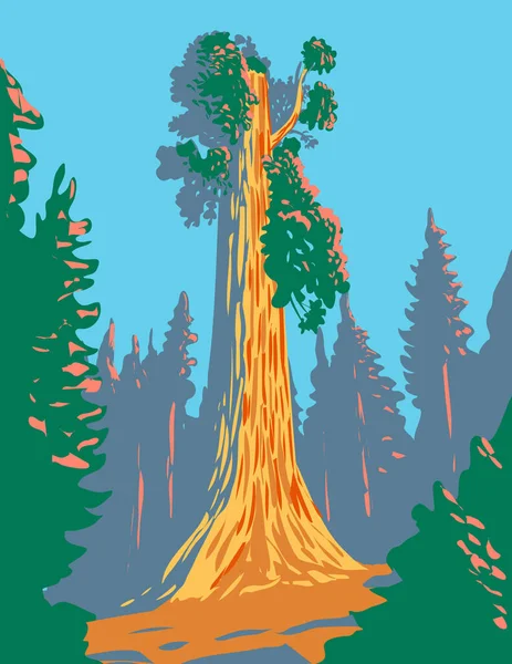 Wpa Poster Kunst Van General Grant Boom Een Gigantische Sequoia — Stockvector