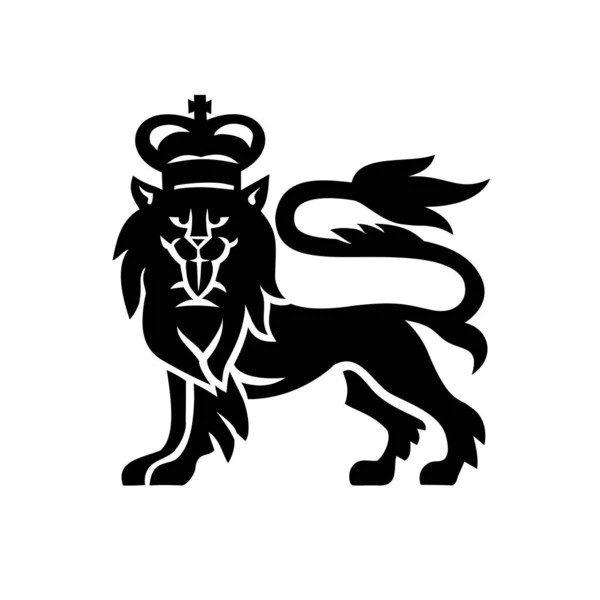 黒と白のレトロなスタイルで行われた隔離された白の背景に正面に見える側から見た王室の王冠を身に着けている英語や英国のライオンの軍事バッジのイラスト — ストックベクタ