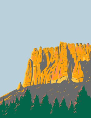 Clarno Palisades 'in WPA poster sanatı John Day Fossil Beds Ulusal Anıtı' nın Clarno Birimi Oregon, ABD 'de yer alan proje yönetimi tarzı veya federal sanat projesi tarzında yapıldı.