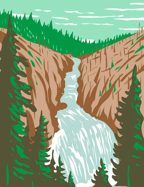 Arte Del Cartel Wpa Kepler Cascades Una Cascada Río Firehole — Vector de stock