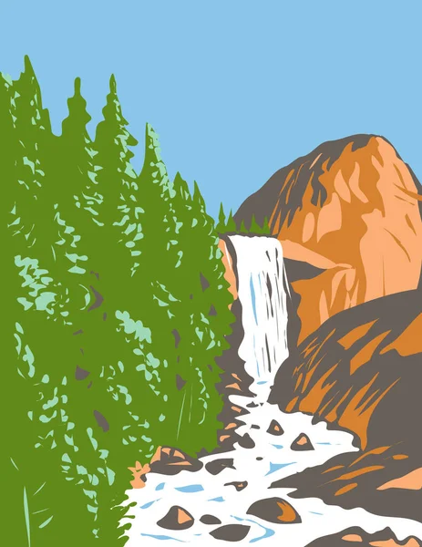 Wpa Plakatkunst Von Vernal Fall Merced River Direkt Stromabwärts Vom — Stockvektor