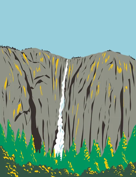 Мистецтво Плакатів Wpa Водоспаду Ріббон Стікає Скелі Західній Стороні Ель — стоковий вектор