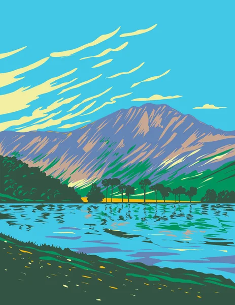 Art Deco Nebo Wpa Plakát Lake Buttermere Lake District National — Stockový vektor
