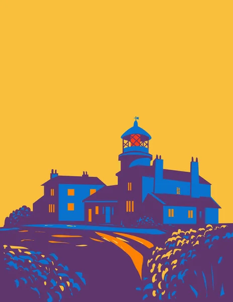 Art Deco Oder Wpa Poster Des Caldey Leuchtturms Auf Caldey — Stockvektor