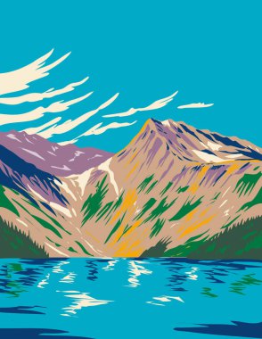 Art Deco or WPA poster of Ecrins National Park in the Dauphine Alps south of Grenoble and north of Gap in Isere and Hautes-Alpes south-eastern France done in works project administration style. clipart