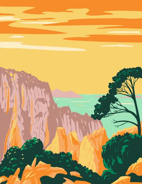 Cartel Art Deco Wpa Del Parque Nacional Calanques Parque Nacional — Vector de stock