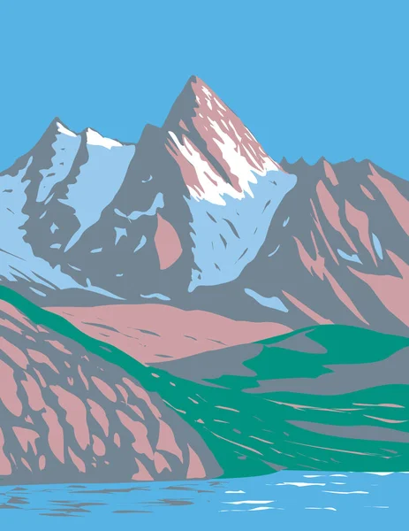 Art Deco Wpa Poster Gran Paradiso National Park Graian Alps — Stock Vector