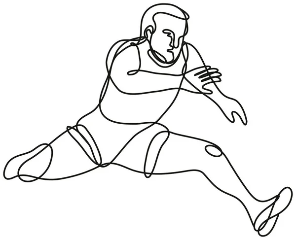 Disegno Linee Continue Illustrazione Atleta Atletica Leggera Che Salta Ostacoli — Vettoriale Stock