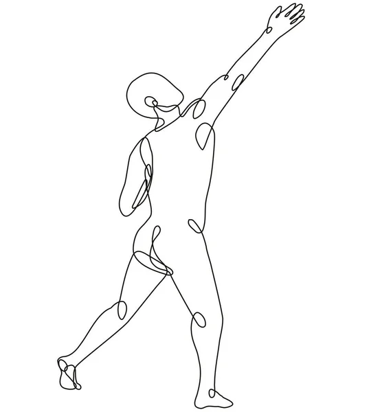 连续的线条描绘一个裸体的男性人物形象站着 伸出双臂 在孤立的背景中以单行或涂鸦风格勾画出侧视图 — 图库矢量图片