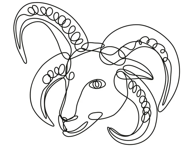 モノラインまたは独立した背景に黒と白でドアスタイルで行われたマネックスローガン羊の頭の連続線画 — ストックベクタ