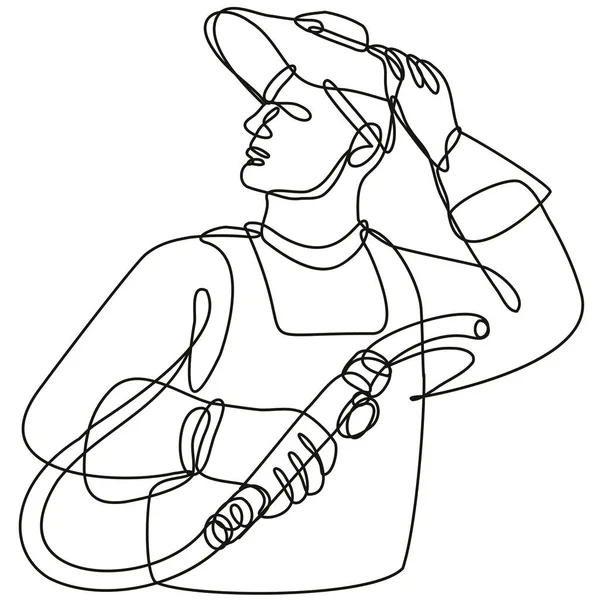 Continuous Line Drawing Illustration Welder Visor Holding Welding Torch Done — Stock Vector