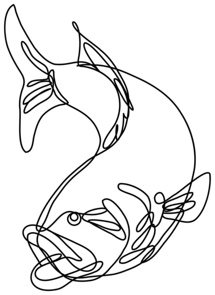 Continue Lijn Tekening Illustratie Van Een Bucketmouth Bas Largemouth Springen — Stockvector