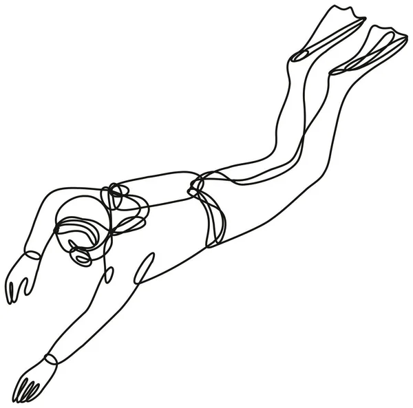 单线跳水或在孤立背景下以黑白涂鸦风格跳水的连续线条绘图说明 — 图库矢量图片