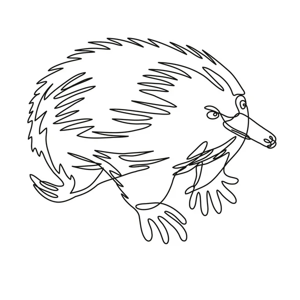 Kontinuerlig Linje Ritning Illustration Echidna Eller Spiny Anteater Sidovy Görs — Stock vektor