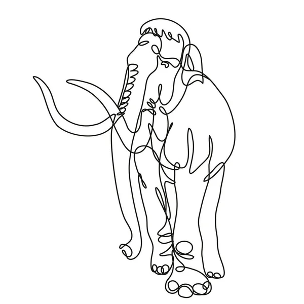 Desenho Linha Contínua Ilustração Elefante Mamute Andando Vista Frontal Feita — Vetor de Stock