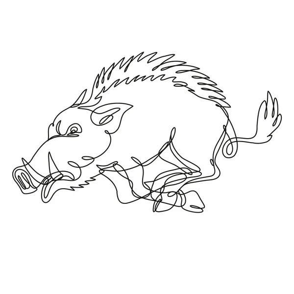 Desenho Linha Contínua Ilustração Javali Selvagem Razorback Correndo Atacando Vista —  Vetores de Stock