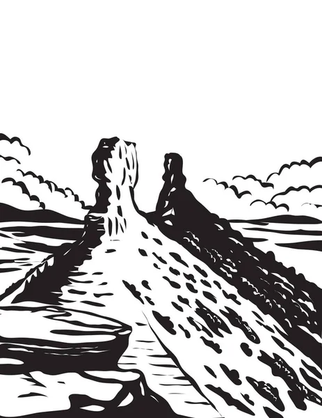 美国科罗拉多州西南部圣胡安国家森林Chimney Rock National Monument的Wpa海报单色艺术 作品管理为黑白风格 — 图库矢量图片