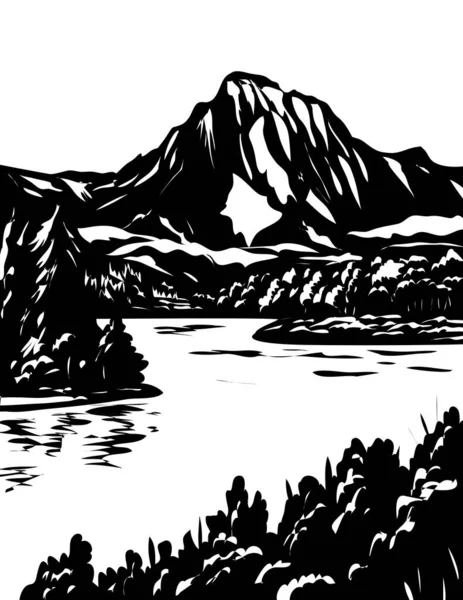 Wpa Cartel Arte Monocromo Del Parque Nacional Grand Teton Jackson — Vector de stock