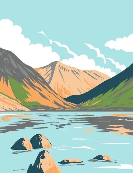 Art Deco Wpa Poster Wwadale Head Wast Water Lake District — 스톡 벡터