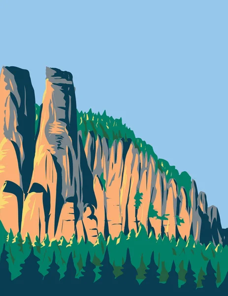 Art Deco Wpa Poster Van Elbe Sandstone Mountains Gelegen Saksisch — Stockvector