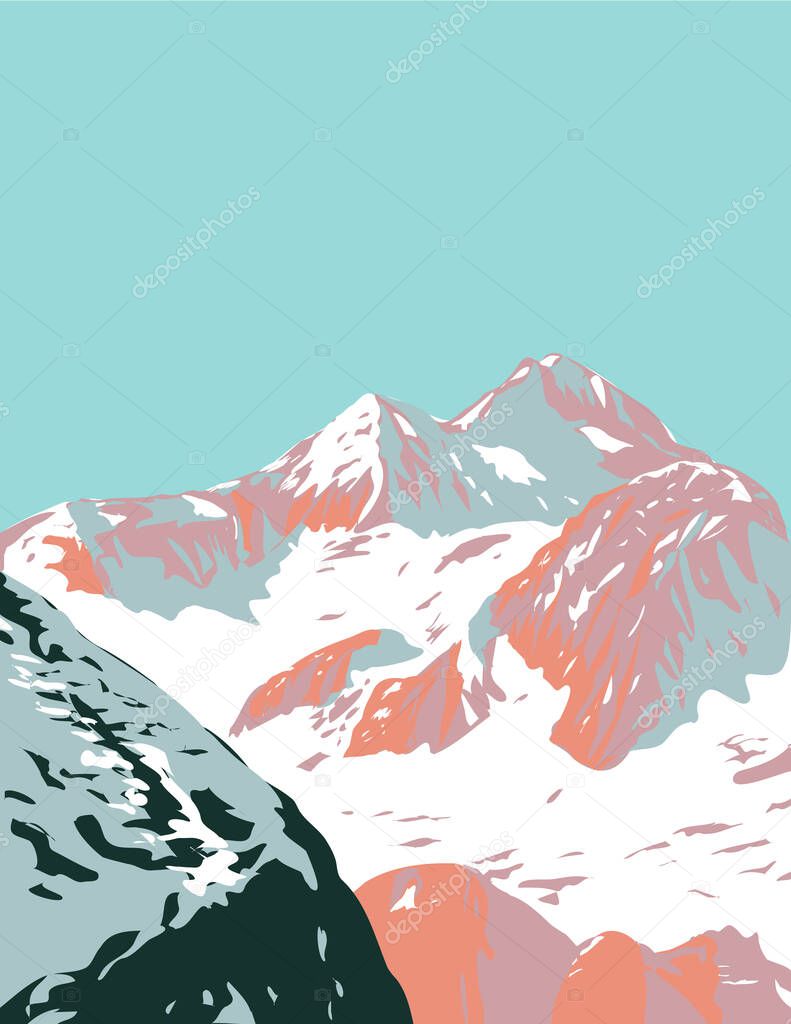 Art Deco or WPA poster of Triglav National Park with Mount Triglav in the Julian Alps located in Slovenia done in works project administration style.