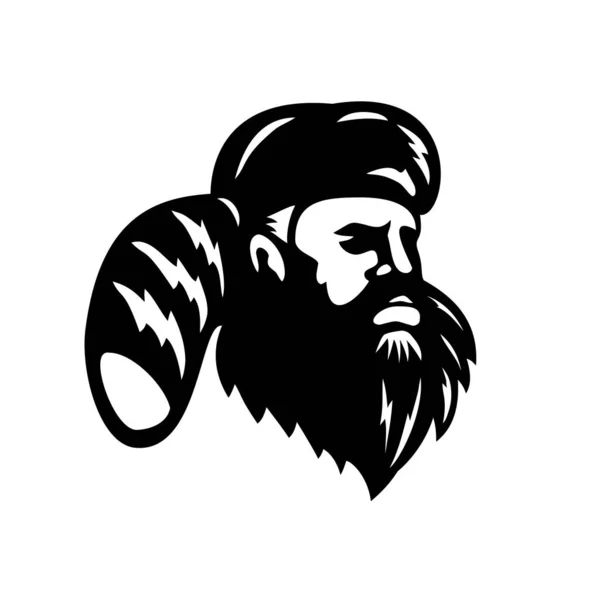 Mascota Ilustración Cabeza Hombre Montaña Americano Frontiersman Explorador Trampero Mirando — Vector de stock