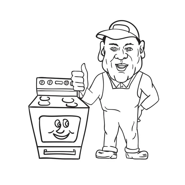 Cartoon Mascot Illustration Oven Cleaner Technician Wearing Hat Overalls Thumbs — Stock Vector