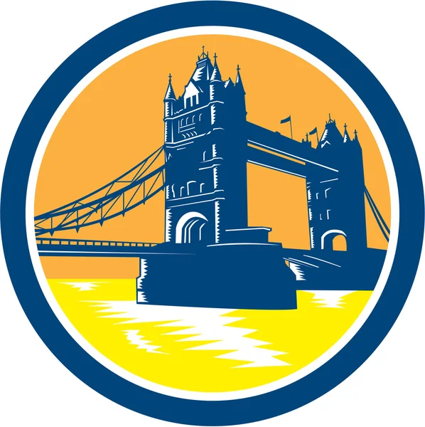 Tower bridge london houtsnede retro — Stockvector