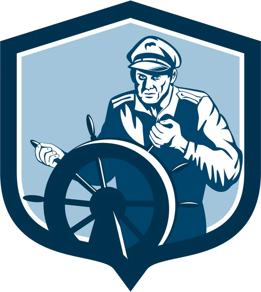 Halász hajóskapitány pajzs retro — Stock Vector