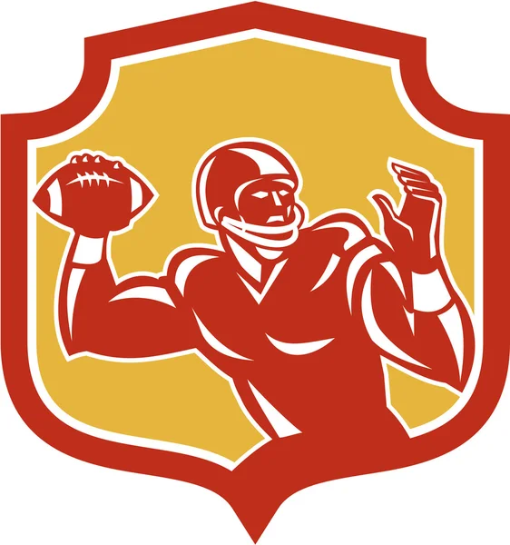 Αμερικανικό ποδόσφαιρο quarterback ασπίδα ρετρό — Διανυσματικό Αρχείο
