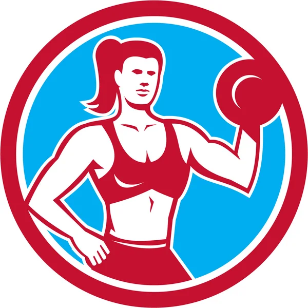 Entrenador personal Levantamiento femenino Dumbbell Circle — Archivo Imágenes Vectoriales