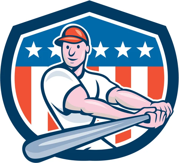 American Baseball Player Batting Shield Cartoon — Stock Vector