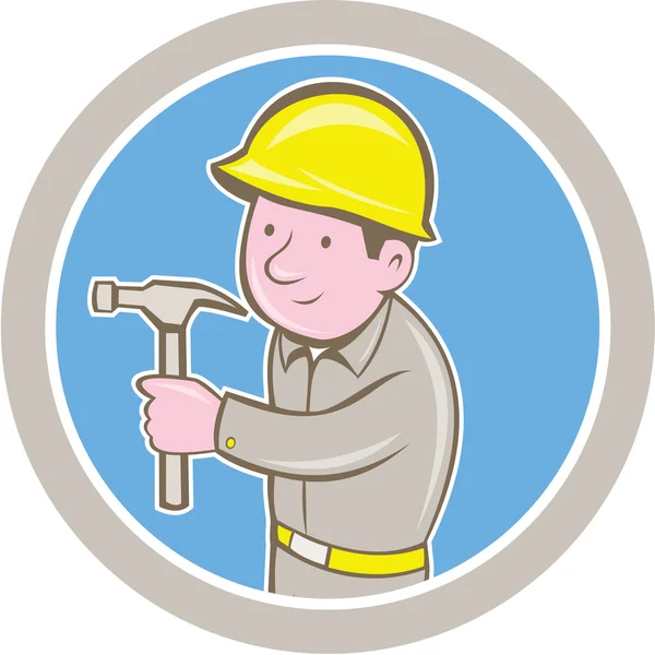 Carpintero constructor martillo círculo de dibujos animados — Vector de stock