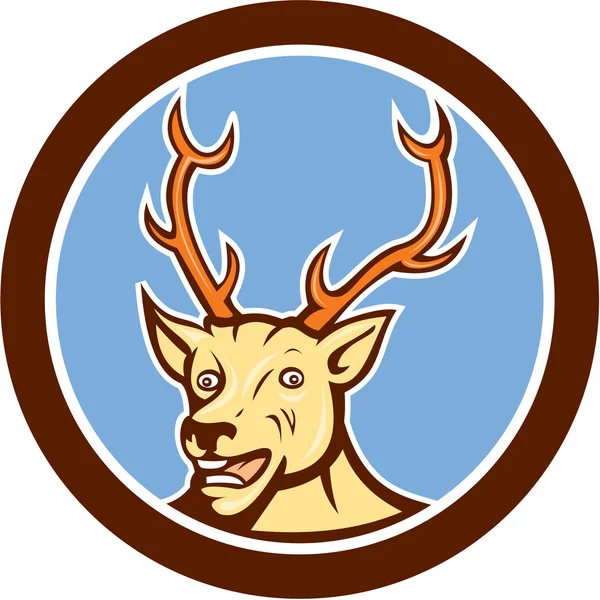Stag Deer Happy Head Circle Cartoon — Stock Vector