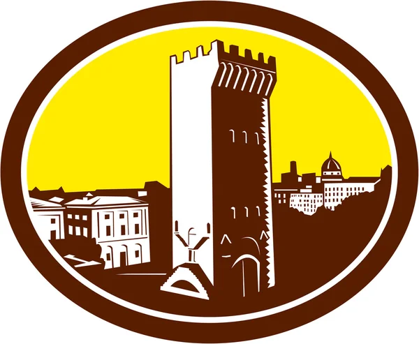 Torre di San Niccolo Firenze Woodcut — Vettoriale Stock