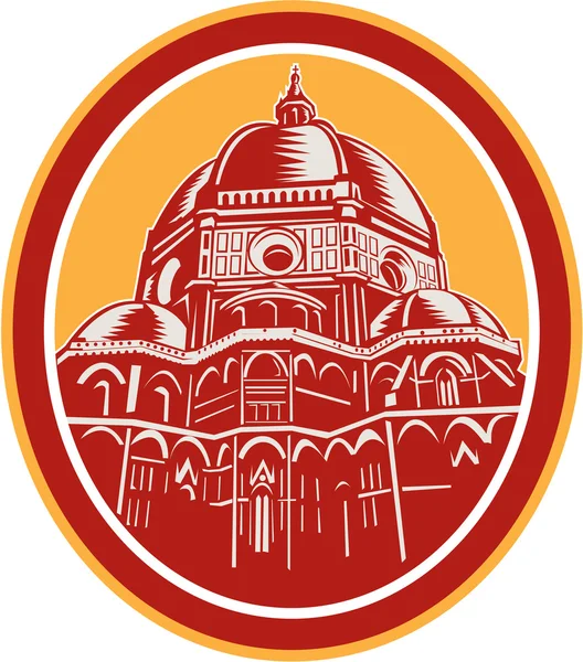 Dome of Florence Cathedral Front Woodcut — Stock Vector