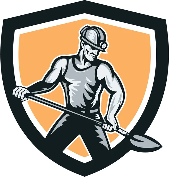 Coal Miner Hardhat Shovel Shield Retro — Stock Vector