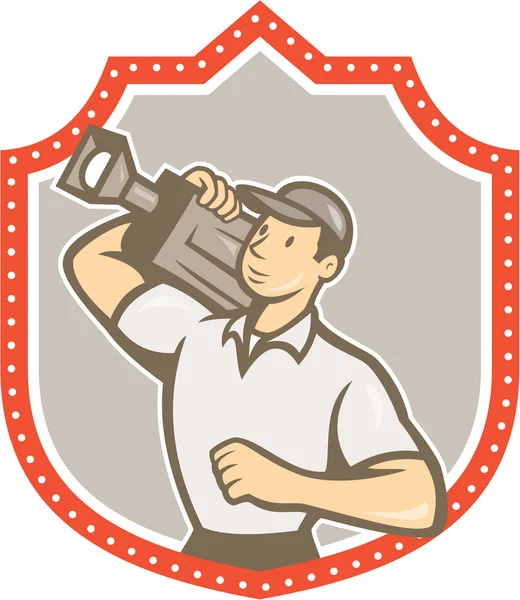 Cameraman Vintage Filme Camera Shield — Vetor de Stock