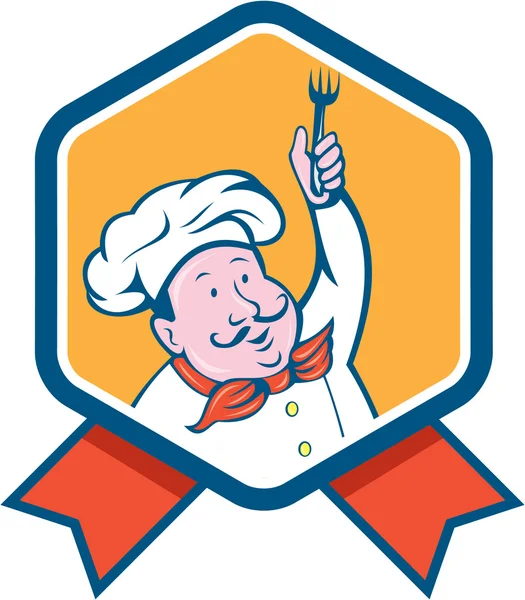 Chef Cook Holding tenedor cinta de dibujos animados — Vector de stock