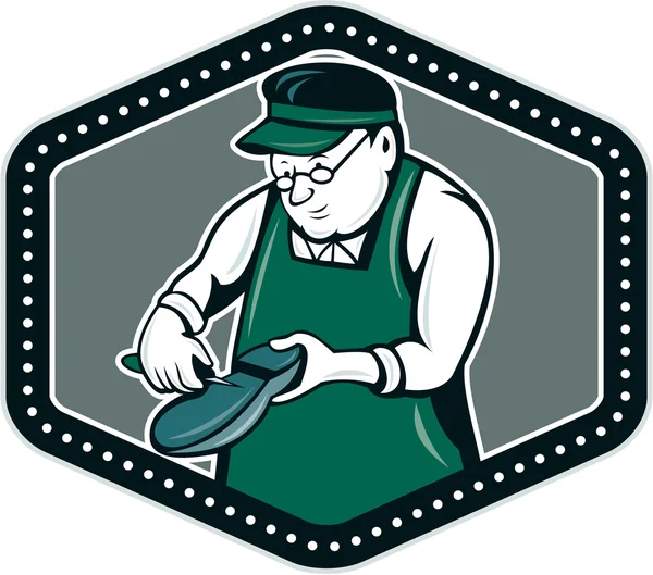 Sapateiro Cobbler Escudo Cartoon — Vetor de Stock