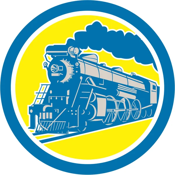 Steam Train Locomotive Circle Retro — Stock Vector