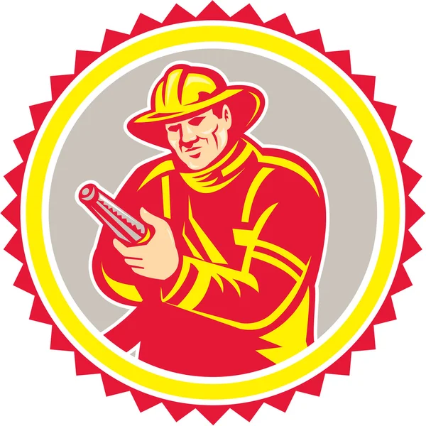 消防员救火队员针对消防软管花环 — 图库矢量图片