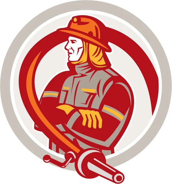 Fireman Firefighter Standing Folding Arms Circle — Stock Vector