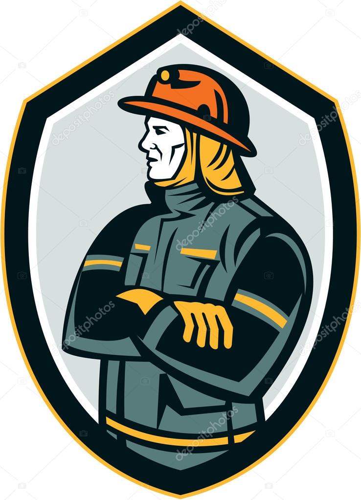 Fireman Firefighter Arms Folded Shield Retro
